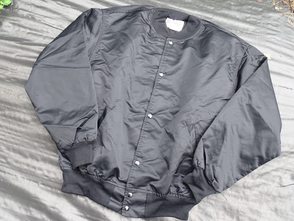 Vintage Game Sportswear Blank Satin Bomber Jacket Men’s XL Black Made In USA 90s